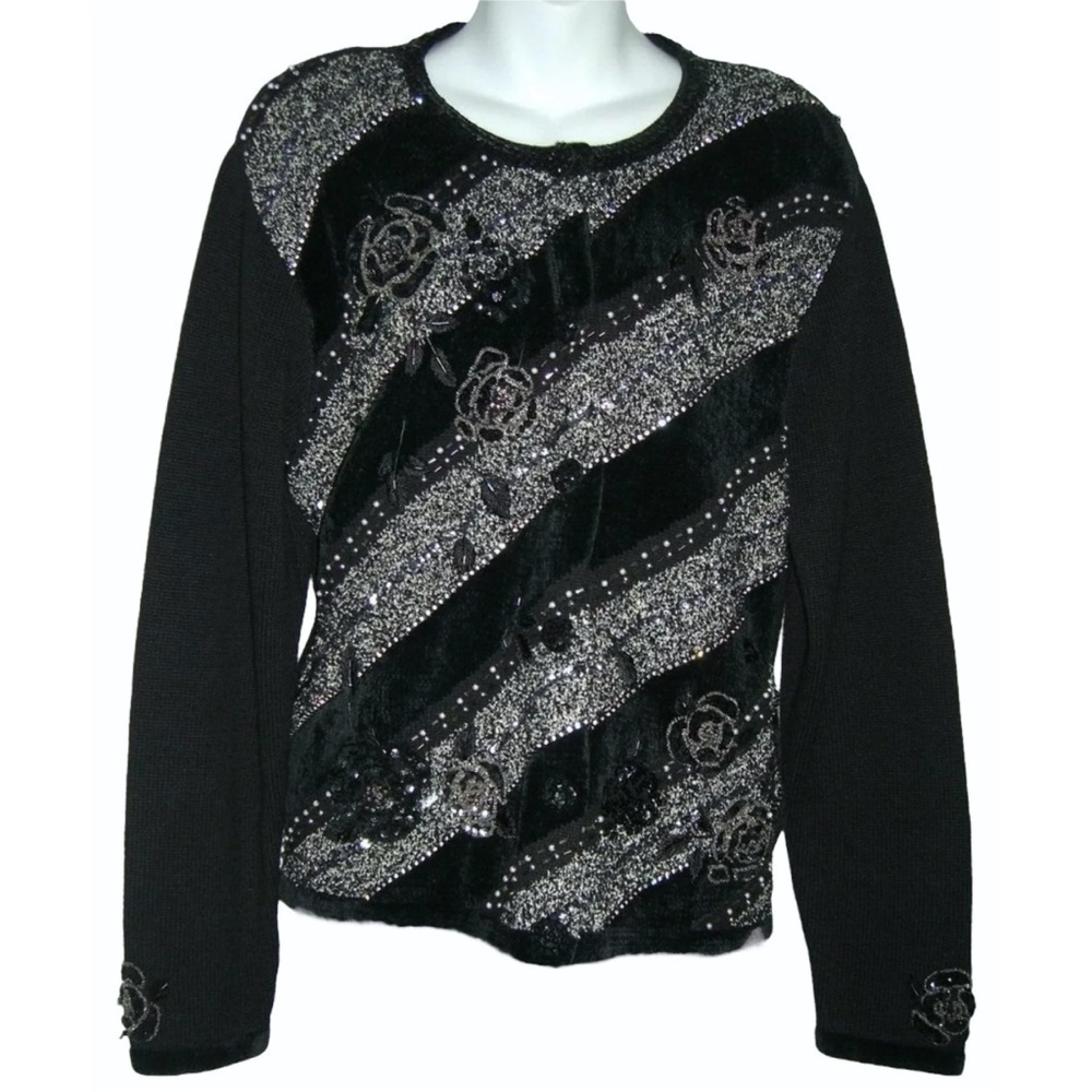 Vintage 80's Berek Sweater Cardigan Sequin Rhinestone Beaded Pearl Embroidered